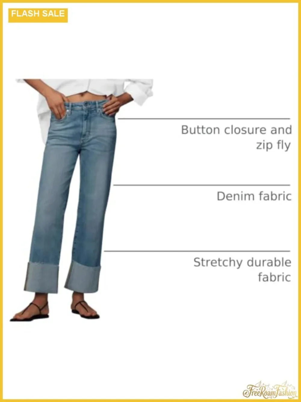 Wide Leg High Waist Baggy Jeans for Women, Stretchy Boyfriend Straight Denim